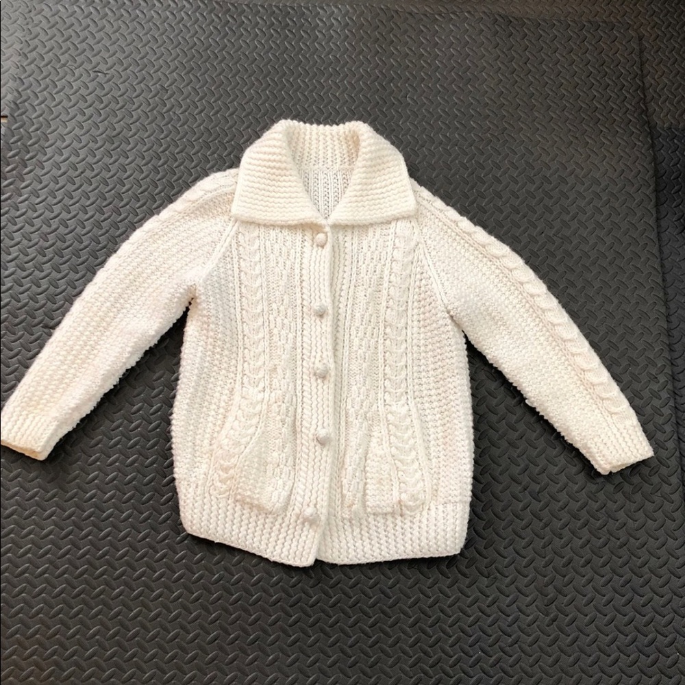 Women white knitted cardigan sweater